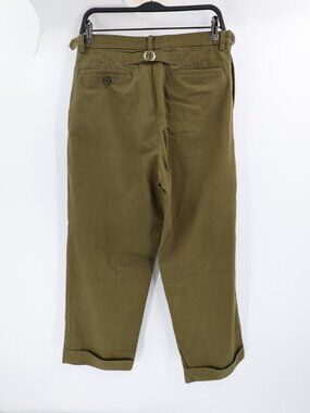 Beams Chinos mens medium L25.5 green Made in Japan Cuffed side tabs back buckle